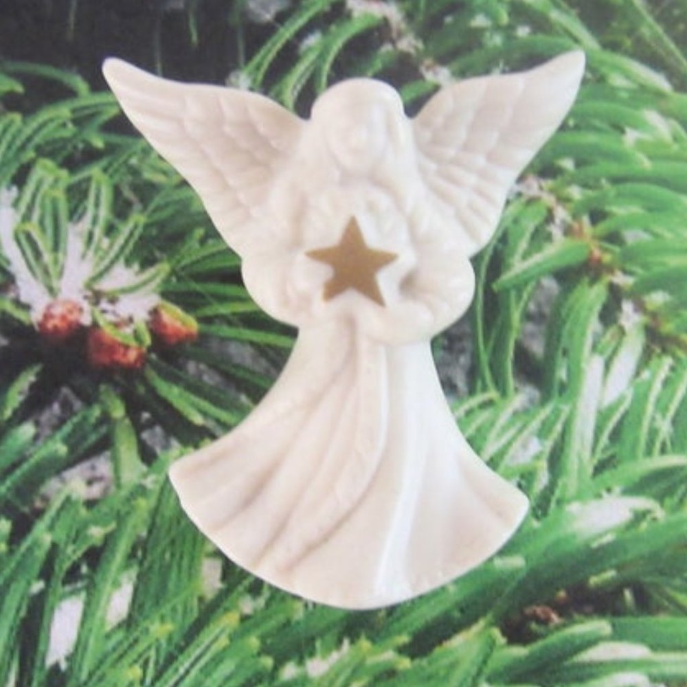 LENOX winter white china Christmas angel brooch with gold star